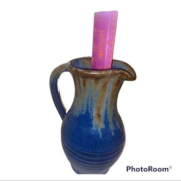 Signed Pigeon River Pottery Tall Pitcher- COBALT BLUE Glazed with Drip - Picture 11 of 13